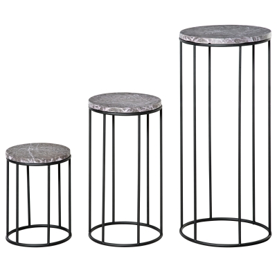 Outsunny Soportes para Plantas de Metal 3 Piezas Apilables Estantes Porta Macetas Decorativos con Efecto de Mármol para Interiores y Exteriores Ø30,5x70,5 cm Gris y Negro