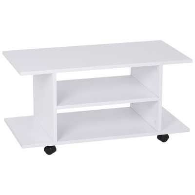 HOMCOM Mesa Auxiliar Mueble para Televisión con Ruedas tipo Mesa TV Móvil Armario de Tele Color Blanco Madera 80x40x40cm