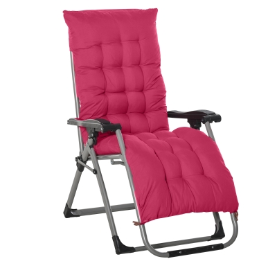 Outsunny Tumbona Plegable Silla Reclinable con Cojín Extraíble Acolchado de Texteline para Patio Playa Jardín Carga 120 kg 90x65x110 cm Rojo