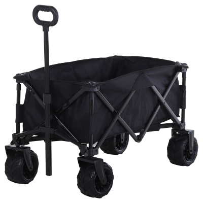 Outsunny Carro de Playa Plegable con Ruedas Delanteras Giratorias 360° y Asa Telescópica 108x55x61-91 cm Negro