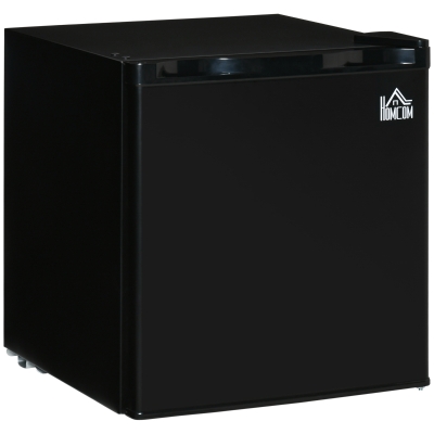 HOMCOM Nevera Eléctrica Pequeña 46L de Capacidad Mini Bar con Rejilla Ajustable Compartimento Congelador y Puerta Reversible Bajo Consumo 44,5x46,5x49,8 cm Negro