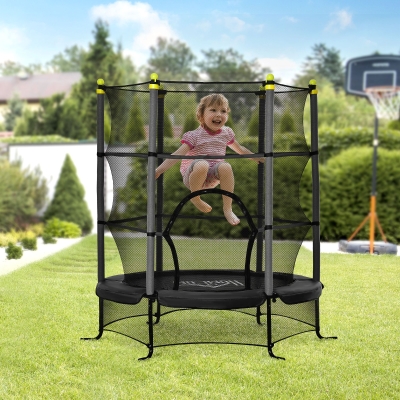 HOMCOM Cama Elástica Infantil Trampolín para Niños +3 Años con Superficie de Salto Ø110 cm Red de Seguridad y Cubierta Protectora para Interior Exterior Ø163x163 cm Negro