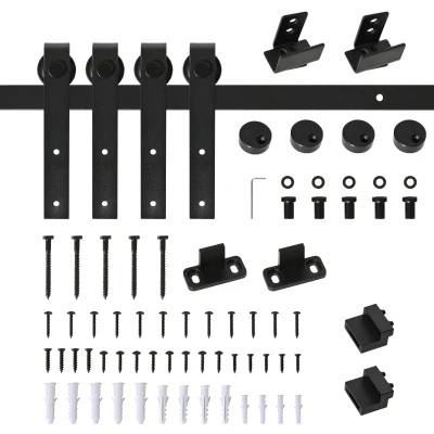 HOMCOM schuifdeursysteem looprail enkele schuifdeur schuifdeurbeslag voor houten schuifdeur accessoires koolstofstaal zwart 200 x 0,6 x 18 cm