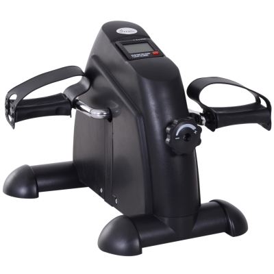 HOMCOM Hometrainer mini-fietstrainer trainingsfiets fietsapparaat met LCD-display metaal zwart 39 x 40 x 31 cm