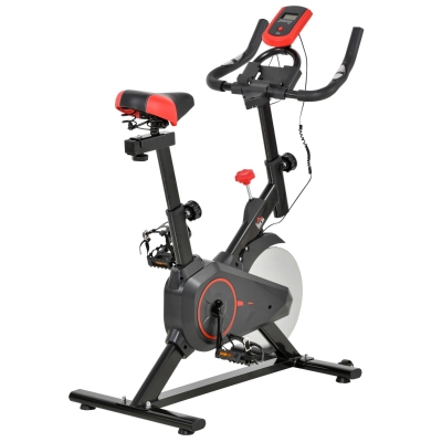 HOMCOM Bicicleta Estática con Pantalla LCD Volante de Inercia de 6kg con Pulsómetro Sillín y Manillar Ajustables en Altura y Resistencia Regulable 85x46x114 cm Negro y Rojo