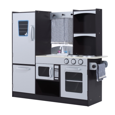 HOMCOM Cocina de Juguete Cocinita Infantil Madera Grande Juego de Imitación para Niños +3 Años con Accesorios Horno Microondas Fregadero 105x31.5x95cm