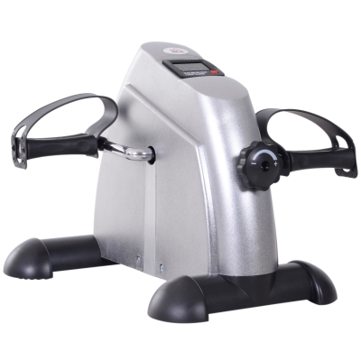 HOMCOM Hometrainer mini-fietstrainer trainingsfiets fietsapparaat met LCD-display metaal zilver 39 x 40 x 31 cm