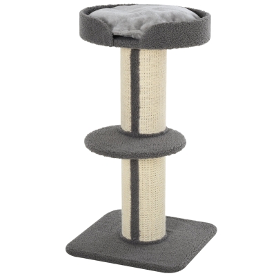 PawHut kattenboom speelboom krabpaal met platform sisal pluche grijs