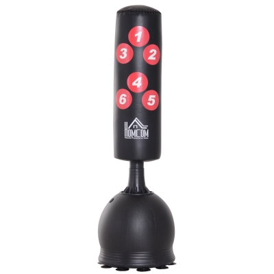 HOMCOM Saco de Boxeo de Pie 165 cm con Base Rellenable de Agua 22,5 kg o Arena 27,5 kg y Ventosas de Goma para Adultos y Niños 50x50x165 cm Negro