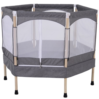 HOMCOM Cama Elástica para Niños mayores de 3 Años Trampolín Infantil con Red de Seguridad para máximo 80kg 126x109x98cm Gris