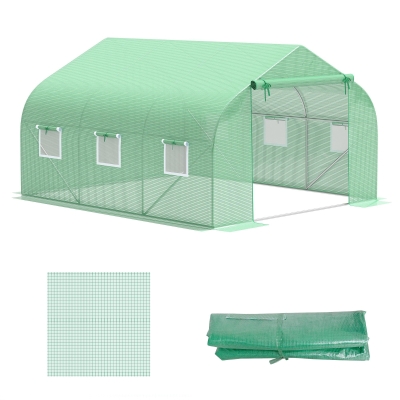 Outsunny Cubierta de Repuesto Invernadero de Túnel 350x300x200 cm Polietileno con 7 Ventanas de Malla Transpirable y Puerta Enrollable Protección de Plantas para Jardín Verde