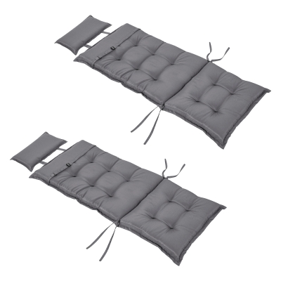 Outsunny Set of 2 Garden Chair Cushion Seat, High Back Padded Patio Chair with Pillow for Indoor and Outdoor Use, Dark Grey