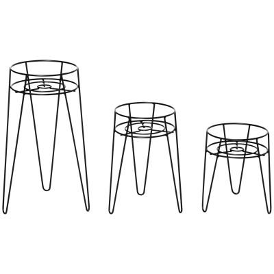 Lot de 3 supports de pots de fleurs design épingle métal noir