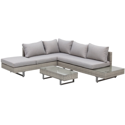 Outsunny Conjunto de Muebles Ratán de 3 Piezas Mesa de Centro Sofá Doble y Sofá de 3 Plazas con Cojines Extraíbles para Jardín Terraza Patio Acero Gris