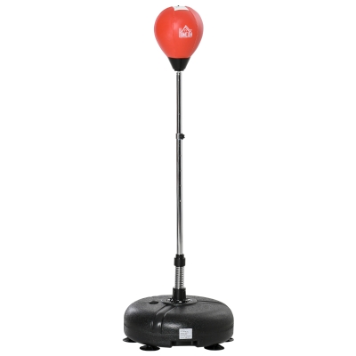 HOMCOM Saco de Boxeo de Pie Ajustable en Altura de 4 Niveles Punching Ball con Base Rellenable Guantes e Inflador para Adultos y Adolescentes Ø45x132-158 cm Negro y Rojo