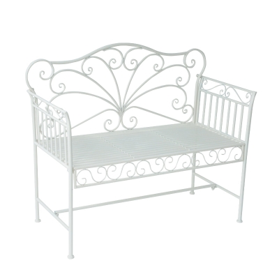 Outsunny Banco de Jardín de 2 Plazas 113,5x50x93,5 cm Banco de Terraza de Metal con Respaldo Decorativo y Reposabrazos Vintage para Exterior Carga 200 kg Crema