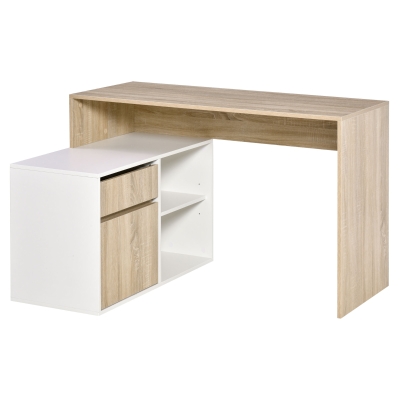 HOMCOM Scrivania salvaspazio Angolare, per Computer in Legno, Rovere e Bianco
