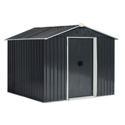 Outsunny Casetta da Giardino Porta Utensili in Lamiera di Acciaio, Capanno da Giardino in Acciaio con Porte Scorrevoli, 236x174x190cm, Grigio
