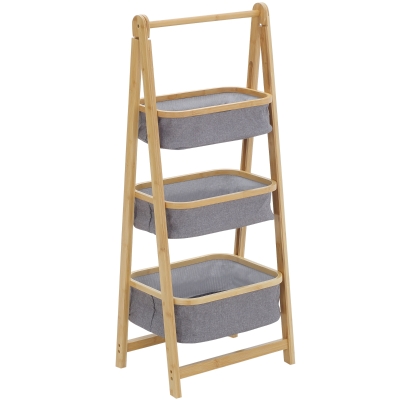 HOMCOM Mobile Bagno Pieghevole con 3 Cassetti in Bambù e Tessuto Poliestere Grigio, 45x31.5x108cm