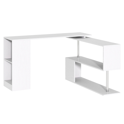 HOMCOM Scrivania Moderna e Angolare per PC, Camera o Ufficio in Legno Bianco con Libreria