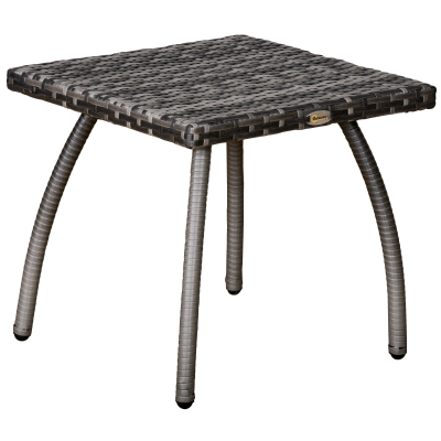 Outsunny Tavolino in Rattan Sintetico da Esterno, Giardino, Terrazzo Impermeabile Grigio 45x45x44cm