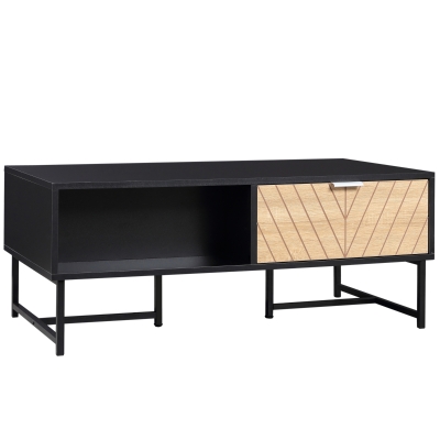 Table basse rectangulaire 2 tiroirs 2 niches aspect bois