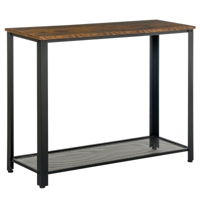 Homcom Console table d'appoint Vintage style industriel dim. 101L x 35l x 80H cm étagère métal noir panneaux particules imitation bois