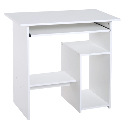 HOMCOM Scrivania Compatta con Ripiani e Mensola Tastiera Estraibile in Legno, 80x45x75cm, Bianco
