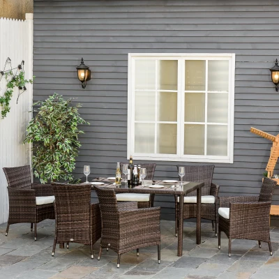 Outsunny Set tavolo e sedie da giardino 150cm x 90cm x 72cm Marrone misto, Bianco crema