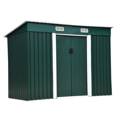 Outsunny Casetta da Giardino Porta Utensili in Lamiera di Acciaio, Capanno da Giardino in Acciaio con Porte Scorrevoli, 255x133x182cm, Verde