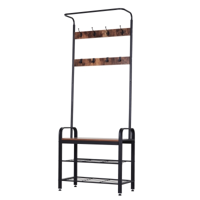 Homcom Appendiabiti Stile Industriale con Scarpiera in Legno MDF e Metallo 72x34x185cm