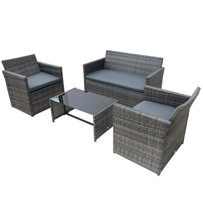 Outsunny set mobili da giardino in PE Rattan Grigio Divano con 2 Poltroncine e Tavolino