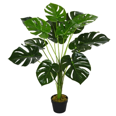 Outsunny Monstera Artificiale 13 Foglie e Vaso Alta 85cm per Interno ed Esterno