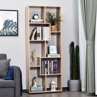 HOMCOM Libreria in Legno, 70x24x178cm, Color Legno Naturale