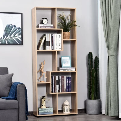 HOMCOM Libreria in Legno, 70x24x178cm, Color Legno Naturale
