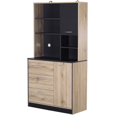Homcom Armoire de Cuisine Multi-Rangements bicolore chêne clair et noir 90 x 39 x 169 cm
