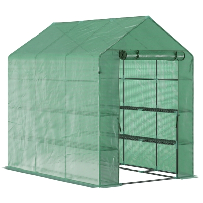 Outsunny Serra da Giardino con 2 Ripiani Porta Vasi in PE e Acciaio, 214x143x195cm - Verde
