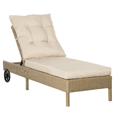 Outsunny Gartenliege Rattan-Optik Natur+Khaki 200 x 66 x 92 cm