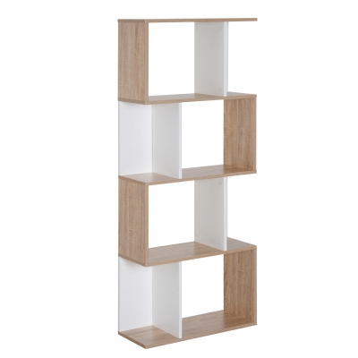 Homcom Libreria di Design Moderno 4 ripiani Legno Naturale e Bianco, 60x24x148cm