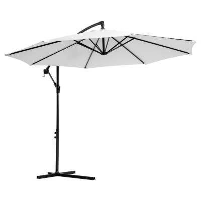 Outsunny Ombrellone da Giardino a Braccio con Manovella, Φ3x2.5m, Bianco