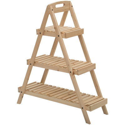 Outsunny Scaffale Porta Vasi in Legno di Abete Bianco con 3 Ripiani 86x28x100cm