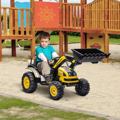 HOMCOM Tracteur électrique Enfant - tractopelle Enfants 6V - V. Max. 2,5 Km/h - Effets Lumineux sonores - Pelle Manuelle - métal PP Noir Jaune