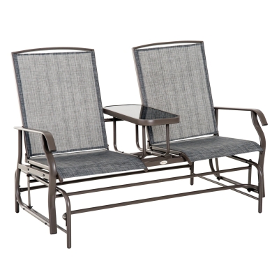 Outsunny Dondolo da Giardino a Due Posti con Tavolino, Marrone, 81×148×100cm