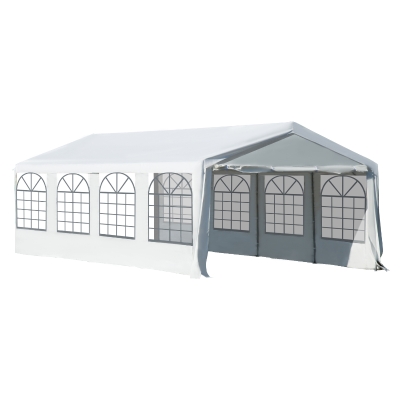 Outsunny Gazebo da esterno tendone per feste, telaio in acciaio impermeabile, Bianco, 8x4x2.8m