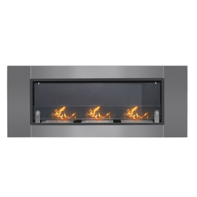 HomCom Camino a Bioetanolo in Acciaio Inox 3 Serbatoi 1.5LT Argento e Nero, 136x16x54cm