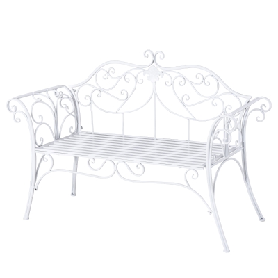 Outsunny Panchina in Metallo da Giardino, Panca da Giardino 2 Posti, 134x51x89cm - Bianco