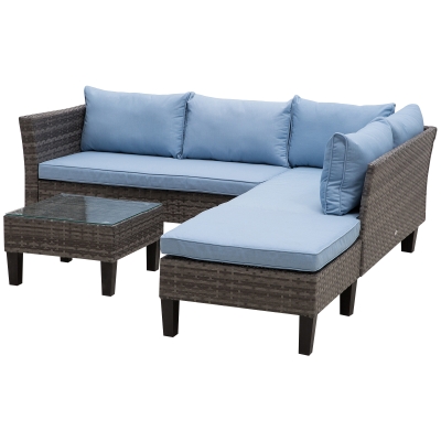 Outsunny Conjunto de Sofás de Ratán para Exterior Modulares con Cojines Desenfundables Mesa de Centro y Puf Independiente