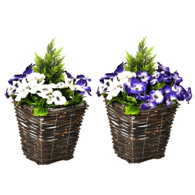 Outsunny Vaso Fiori Finti di Phalaenopsis Viola e Bianchi Pianta Finta Alta 45cm