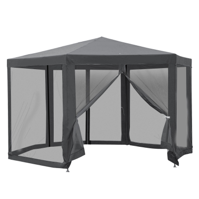 Outsunny Hexagonal Metal Netting Gazebo Patio Outdoor Canopy Party Activity Event Marquee