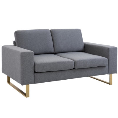 Homcom Divano a 2 Posti con Cuscini in tessuto di Lino Grigio, 145x82x78cm